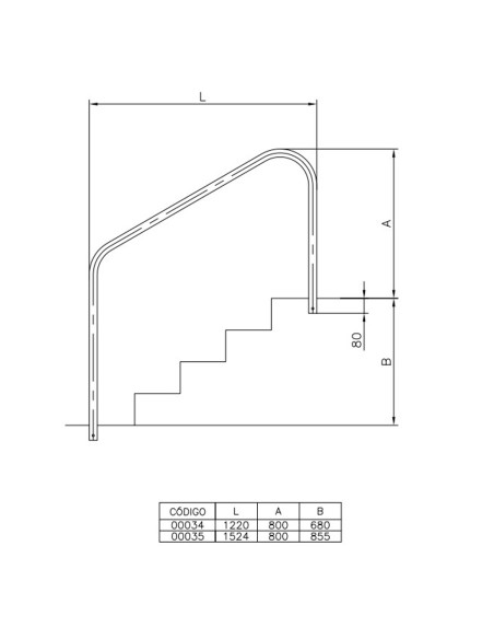 Barandilla piscina ASTRAL 2 curvas mod. 1220mm empotrar     AISI316L 00034