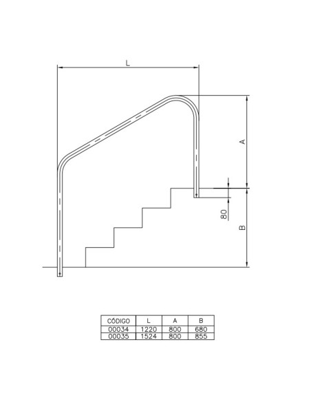 Barandilla piscina ASTRAL 2 curvas mod. 1524mm empotrar     AISI316L 00035