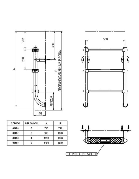 Escalera piscina inox ASTRAL mod. partida 5 peldaños AISI316L 01459