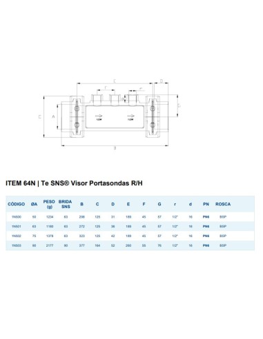 Portaelectrodos visor PVC-U HIDROTEN 75mm PN6...
