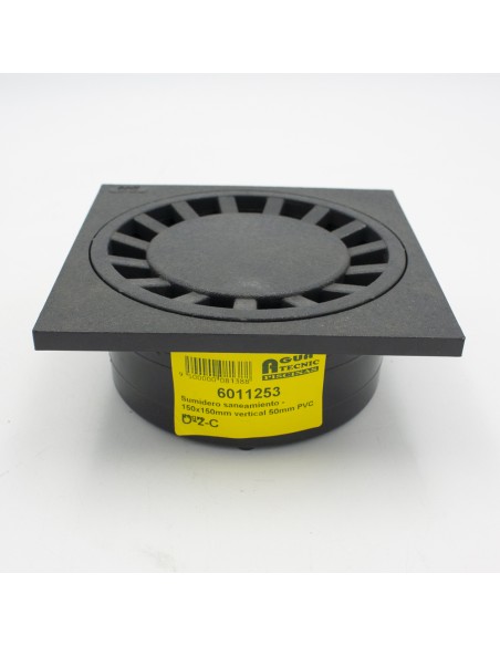 Sumidero saneamiento FIRTS 150x150mm salida vertical 50mm CHPVC15N negro