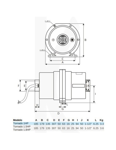 Bomba soplante aire piscina/spa TORNADO 1.60cv...