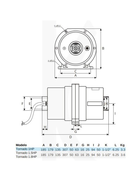 Bomba soplante aire piscina/spa TORNADO 1.60cv mf 4112-1202