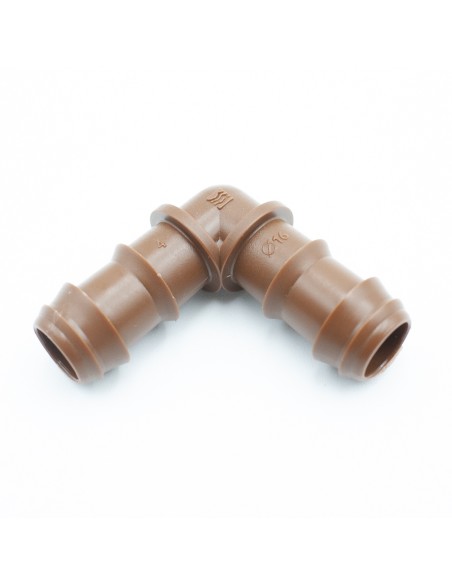 Codo tubo riego goteo PE 16mm 90º M-M marron AZUD 28K00550