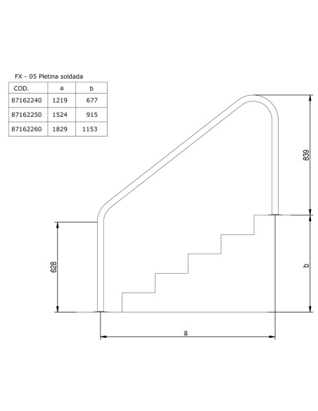 Barandilla piscina FLEXINOX mod. FX-05 2 curvas 1219mm pletina     AISI316L 87162240