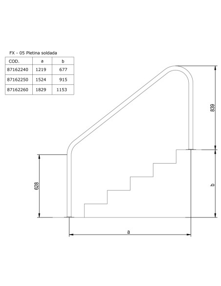 Barandilla piscina FLEXINOX mod. FX-05 2 curvas 1524mm pletina     AISI316L 87162250