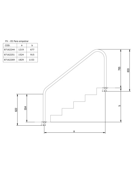 Barandilla piscina FLEXINOX mod. FX-05 2 curvas 1524mm empotrar AISI316L 87162251